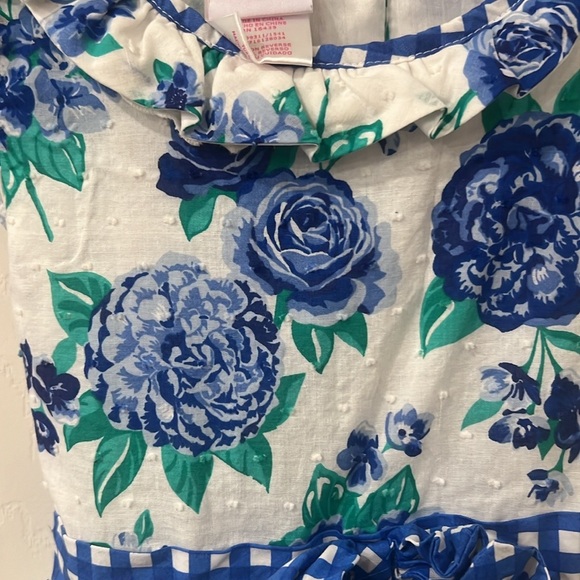 NANNETTE GIRL BLUE/WHITE FLORAL POLY/COTTON PETTICOAT FLUTTER SLEEVE DRESS - Picture 5 of 9